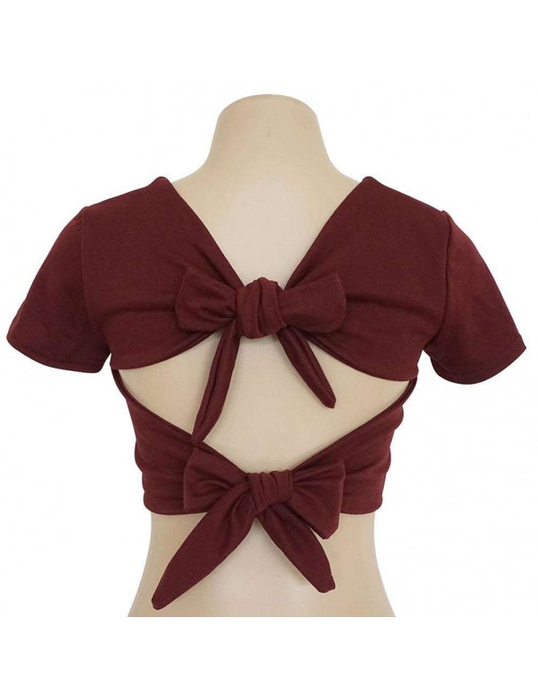 Sexy V Neck New Fit Bowknot Cotton Party Short Sleeve Crop Top/L