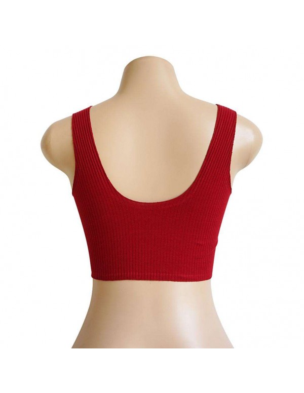 Ribbed Bow Tie Camisole New Girl Pure Crop Tank Top Vest(Red/L)