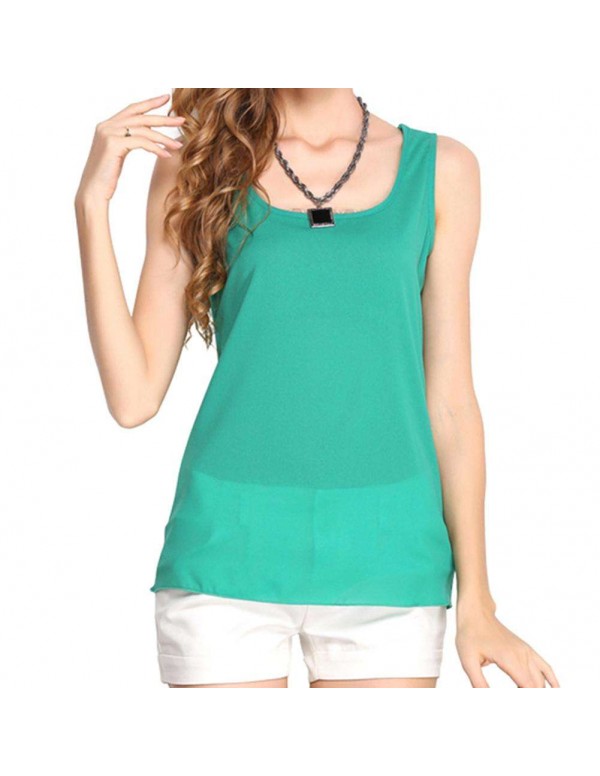 Casual Chiffon Vest Tank Tops Basic Sleeveless T-shirt(Fruit Green S)