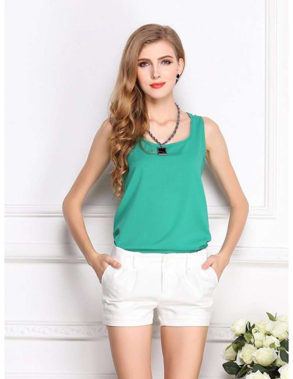 Casual Chiffon Vest Tank Tops Basic Sleeveless T-shirt(Fruit Green S)