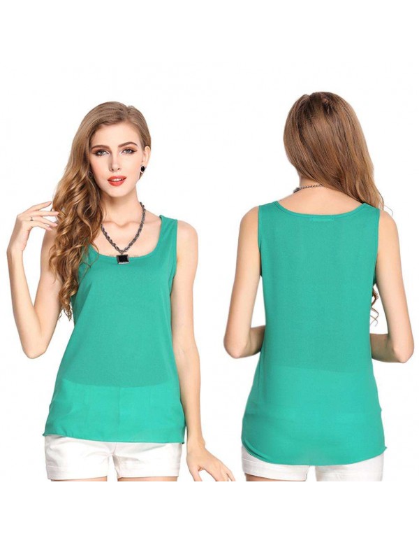 Casual Chiffon Vest Tank Tops Basic Sleeveless T-shirt(Fruit Green S)