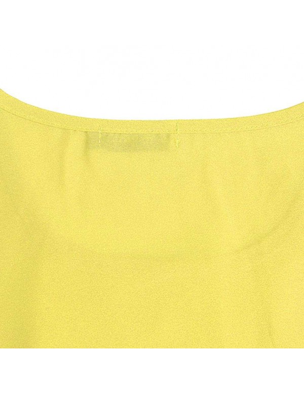 Fashion Short Sleeve Color Splicing T-Shirts Chiffon Tops(Yellow S)