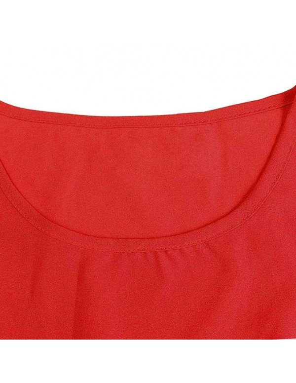 Fashion Chiffon Short Sleeve Dual Color T-Shirts Tees Tops(Red M)