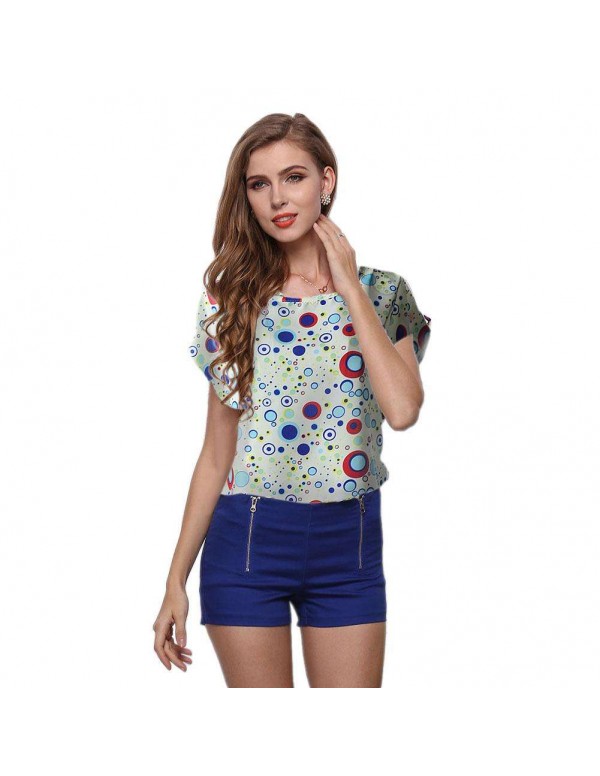 Fashion Short Sleeve Chiffon Tops Print Casual New Tees(Bubble S)