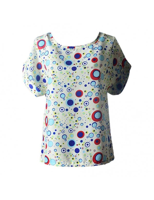 Fashion Short Sleeve Chiffon Tops Print Casual New Tees(Bubble S)