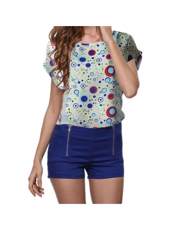 Fashion Short Sleeve Chiffon Tops Print Casual New Tees(Bubble S)