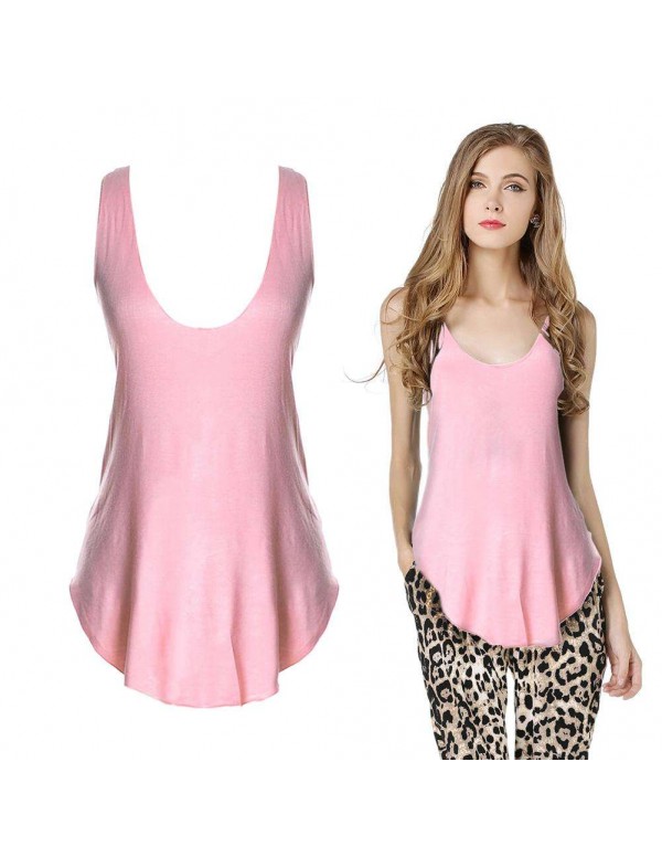 New Sexy V-Neck Low-Cut T-Shirts Solid Tank Top Cotton Vest(Pink)