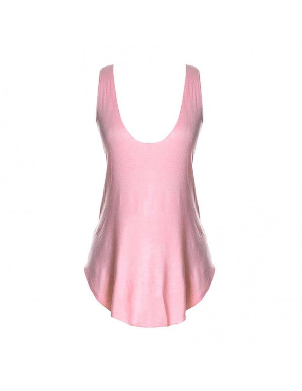 New Sexy V-Neck Low-Cut T-Shirts Solid Tank Top Cotton Vest(Pink)