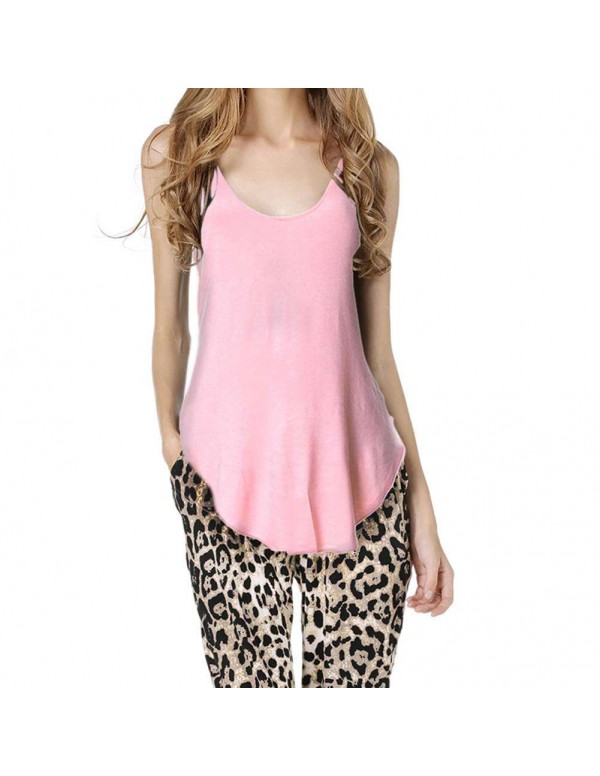 New Sexy V-Neck Low-Cut T-Shirts Solid Tank Top Cotton Vest(Pink)