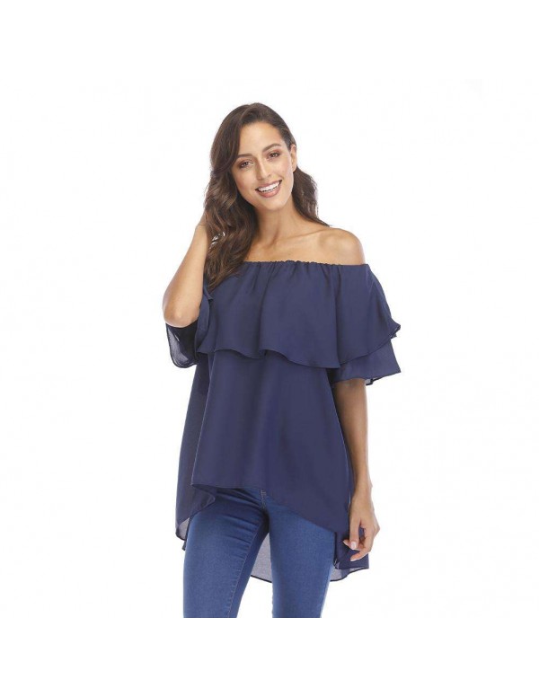 Fashion New Chiffon Off Shoulder Ruffle Tops Casua...