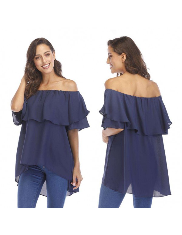 Fashion New Chiffon Off Shoulder Ruffle Tops Casual Sexy Blouse(XL