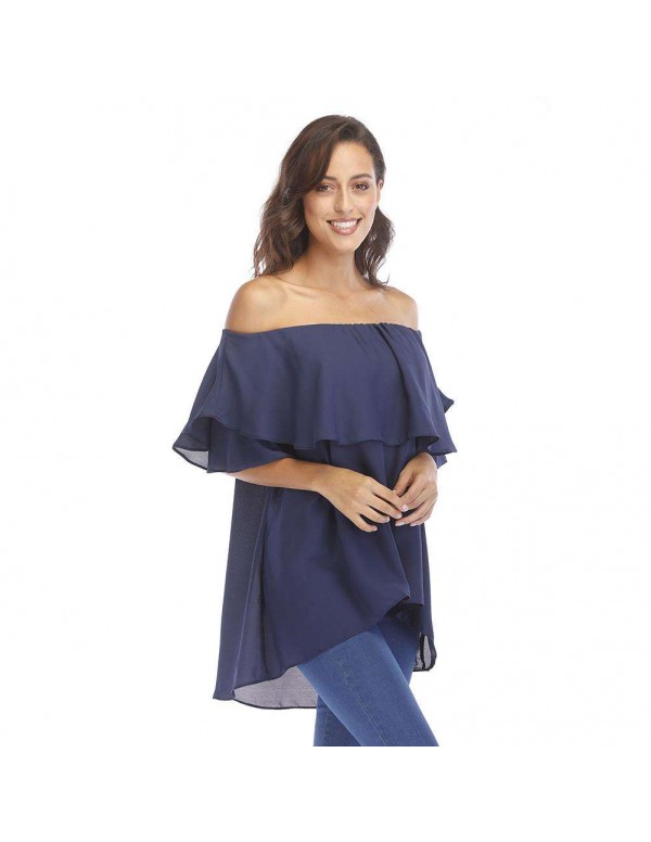 Fashion New Chiffon Off Shoulder Ruffle Tops Casual Sexy Blouse(XL