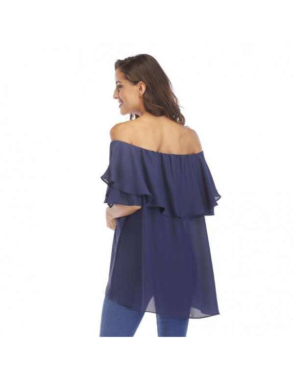 Fashion New Chiffon Off Shoulder Ruffle Tops Casual Sexy Blouse(XL