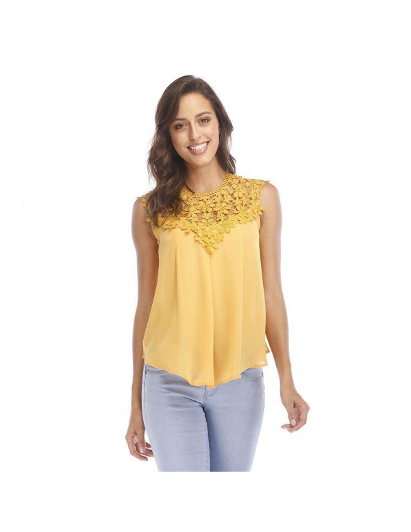 Chiffon Sleeveless Tops Lace Temperament New Casual Sexy Blouses(S