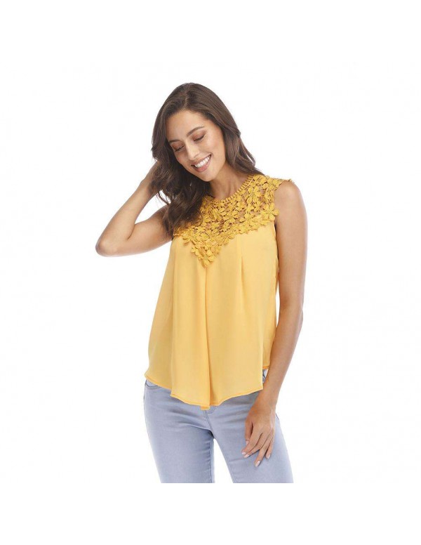 Chiffon Sleeveless Tops Lace Temperament New Casual Sexy Blouses(S