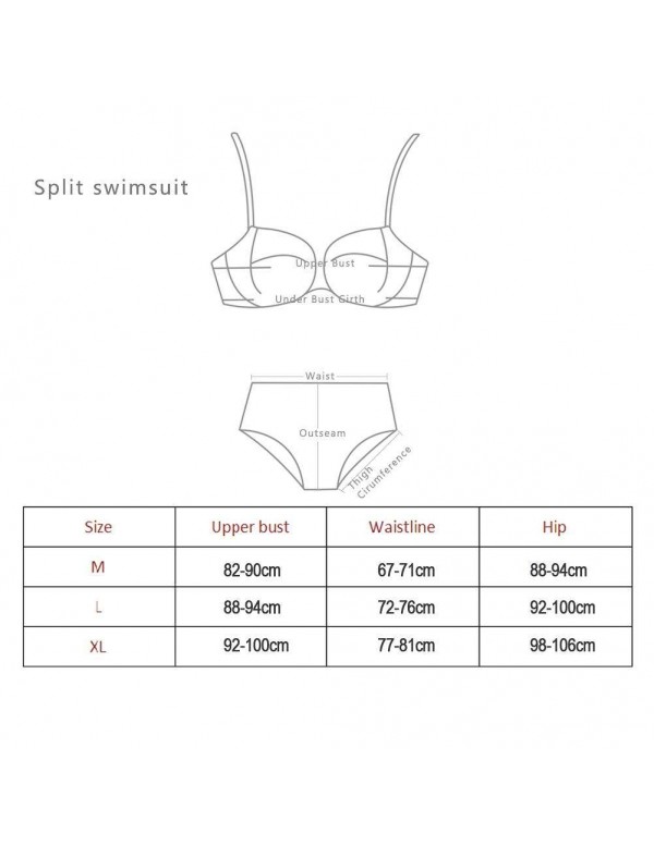 Sexy Split Swimsuit Padded Bandage Halter Geometry Print Bikini Set/L