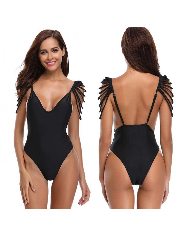 Sexy One Piece Swimsuit Padded Backless Bandage Pure Bikini(Black/L)