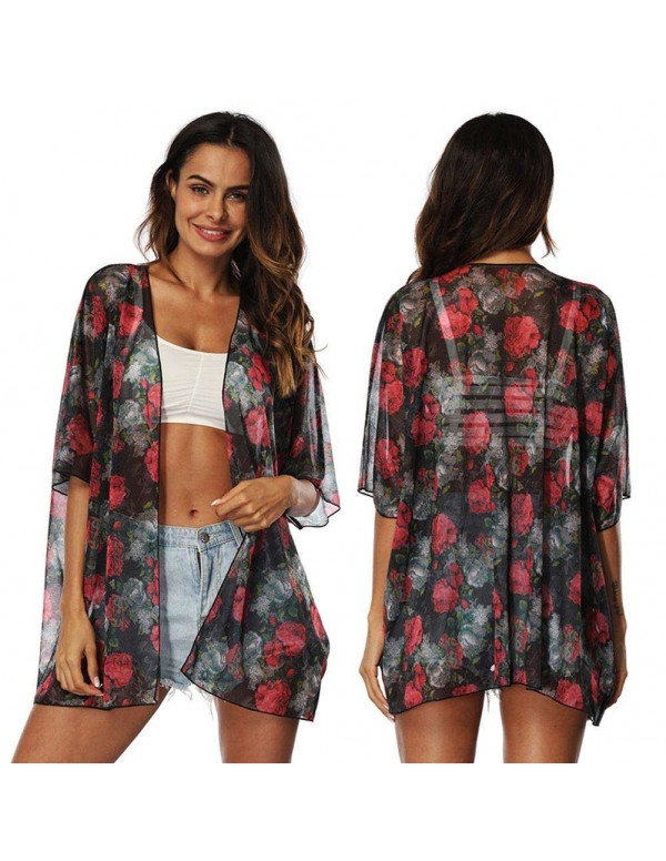 Chiffon Bikini Cover Up Floral Beach Dress New Cardigan Swimwear