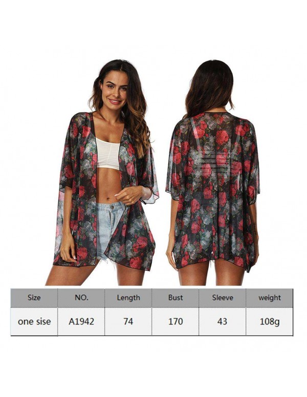 Chiffon Bikini Cover Up Floral Beach Dress New Cardigan Swimwear