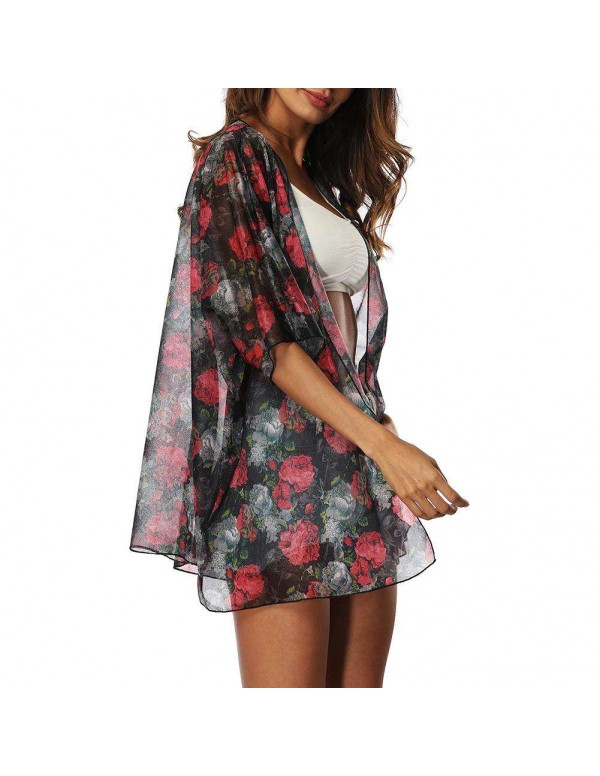 Chiffon Bikini Cover Up Floral Beach Dress New Cardigan Swimwear