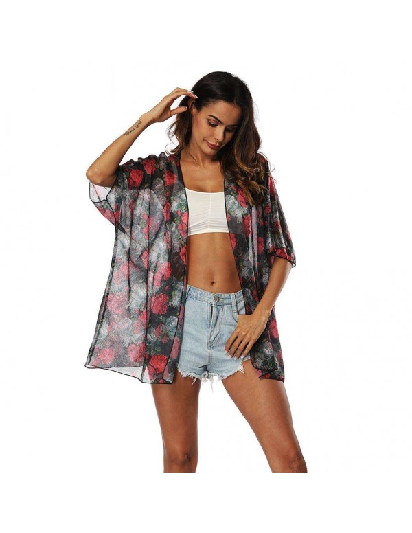 Chiffon Bikini Cover Up Floral Beach Dress New Cardigan Swimwear