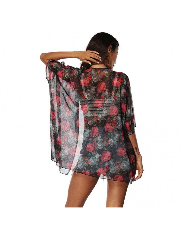 Chiffon Bikini Cover Up Floral Beach Dress New Cardigan Swimwear