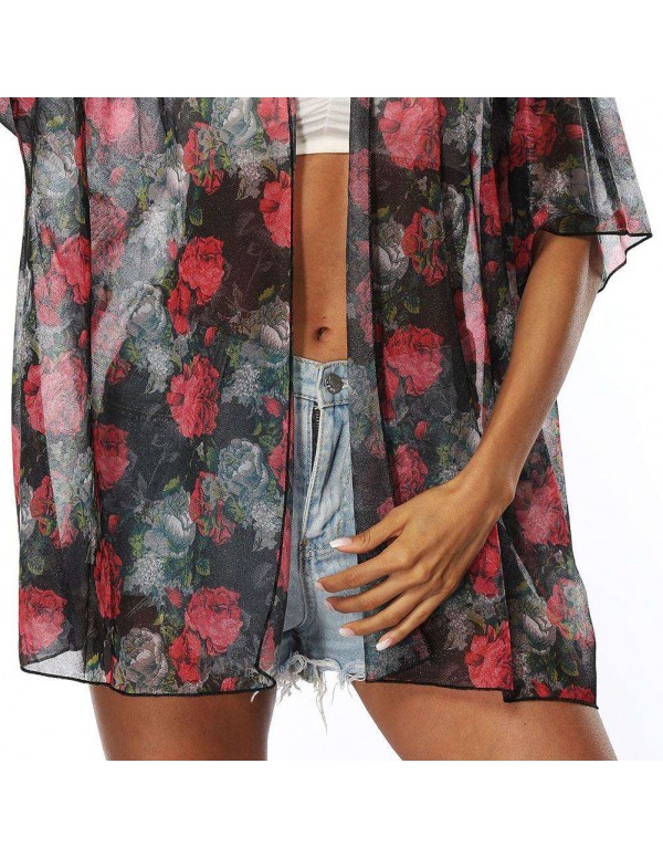 Chiffon Bikini Cover Up Floral Beach Dress New Cardigan Swimwear