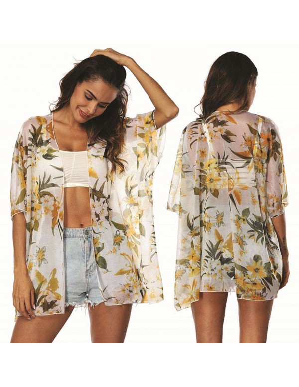 Chiffon Bikini Cover Up Floral Beach Dress Cardigan Kaftan Swimwear