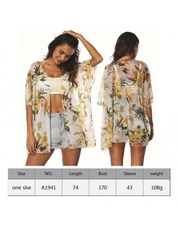 Chiffon Bikini Cover Up Floral Beach Dress Cardigan Kaftan Swimwear