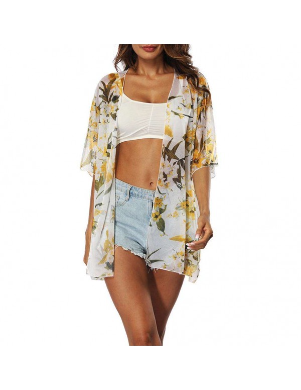 Chiffon Bikini Cover Up Floral Beach Dress Cardigan Kaftan Swimwear