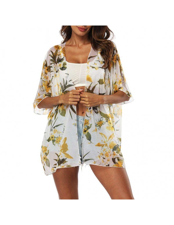 Chiffon Bikini Cover Up Floral Beach Dress Cardigan Kaftan Swimwear