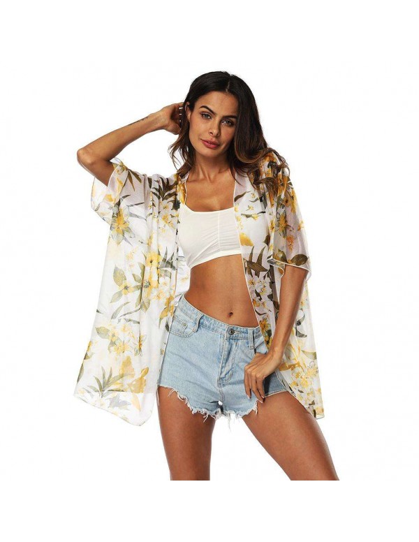 Chiffon Bikini Cover Up Floral Beach Dress Cardigan Kaftan Swimwear