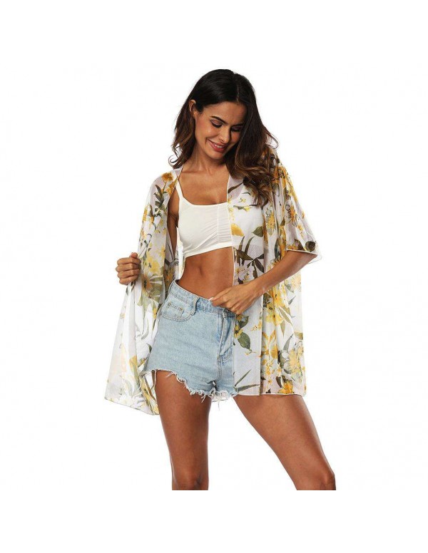 Chiffon Bikini Cover Up Floral Beach Dress Cardigan Kaftan Swimwear