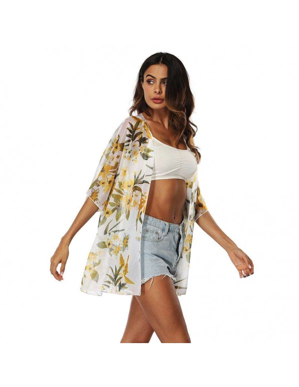 Chiffon Bikini Cover Up Floral Beach Dress Cardigan Kaftan Swimwear