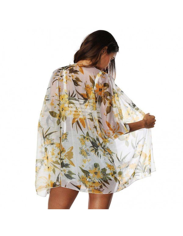 Chiffon Bikini Cover Up Floral Beach Dress Cardigan Kaftan Swimwear