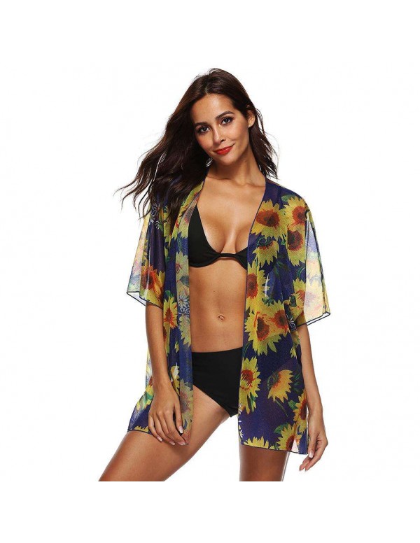 Chiffon Bikini Cover Up Floral Beach Dress Cardiga...