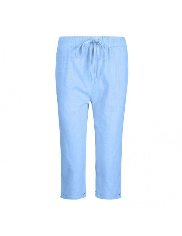 High Waist Drawstring Harem Pants Casual Trousers (Light Blue M)