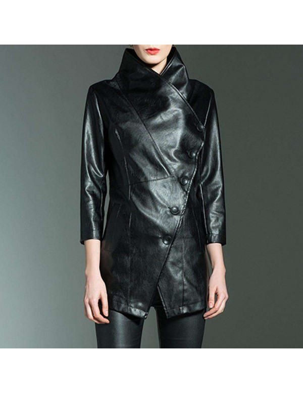 European Long Jackets Waterfall Collar Oblique But...