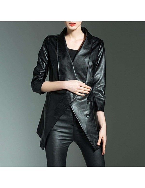 European Long Jackets Waterfall Collar Oblique Button Slim Fit Coat