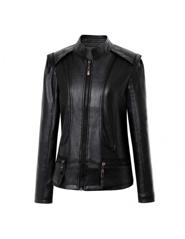 Autumn PU Faux Leather Jacket Gothic Zippers Long Sleeve Slim Coat