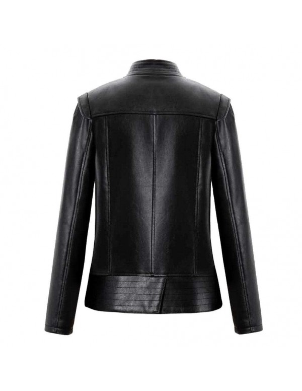 Autumn PU Faux Leather Jacket Gothic Zippers Long Sleeve Slim Coat