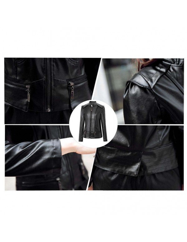 Autumn PU Faux Leather Jacket Gothic Zippers Long Sleeve Slim Coat