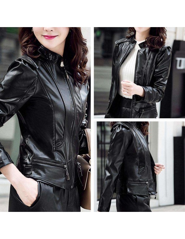 Autumn PU Faux Leather Jacket Gothic Zippers Long Sleeve Slim Coat