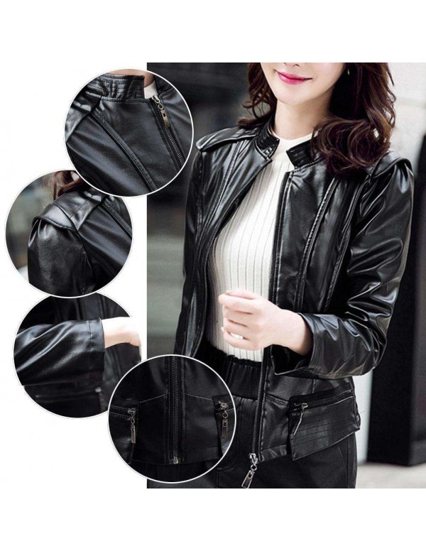 Autumn PU Faux Leather Jacket Gothic Zippers Long Sleeve Slim Coat