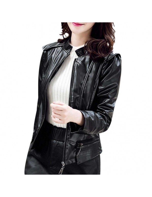 Autumn PU Faux Leather Jacket Gothic Zippers Long Sleeve Slim Coat