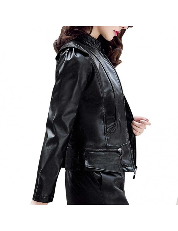 Autumn PU Faux Leather Jacket Gothic Zippers Long Sleeve Slim Coat