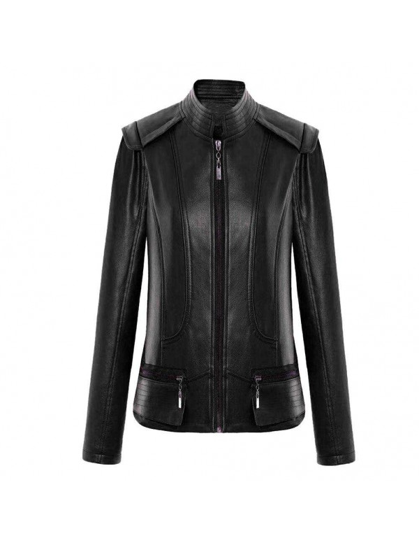 Autumn PU Faux Leather Jacket Gothic Zippers Long Sleeve Slim Coat