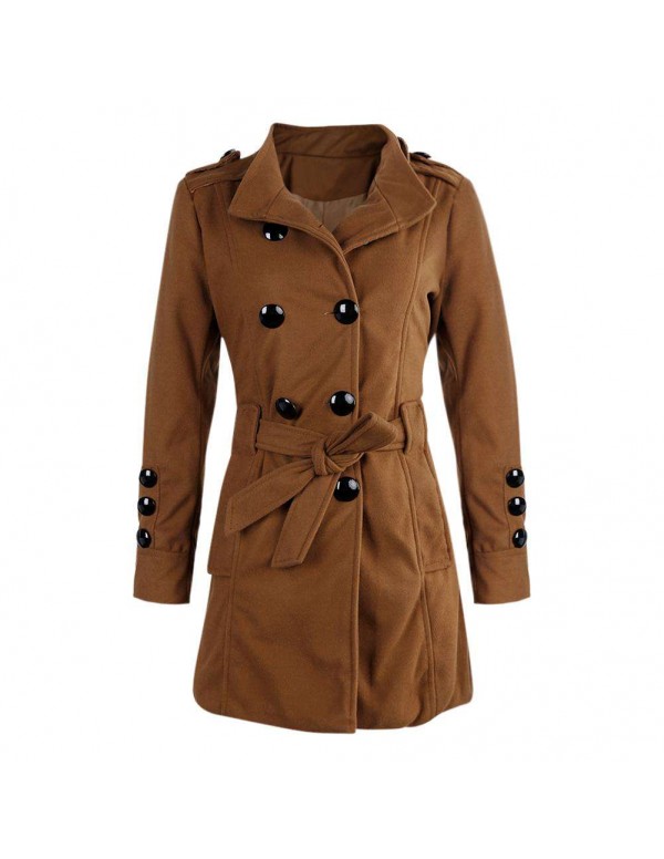 Long Sleeve Woolen Coats Pockets Slim Fit Parkas Plus Size