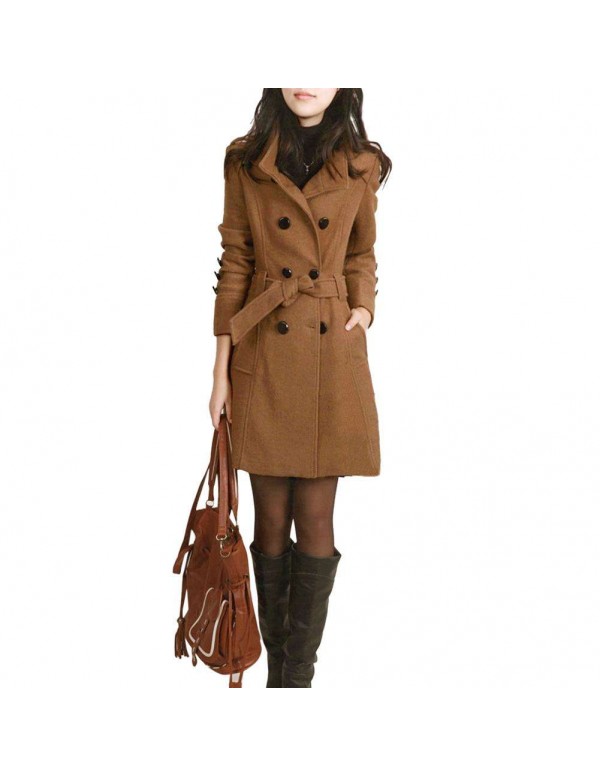 Long Sleeve Woolen Coats Pockets Slim Fit Parkas Plus Size