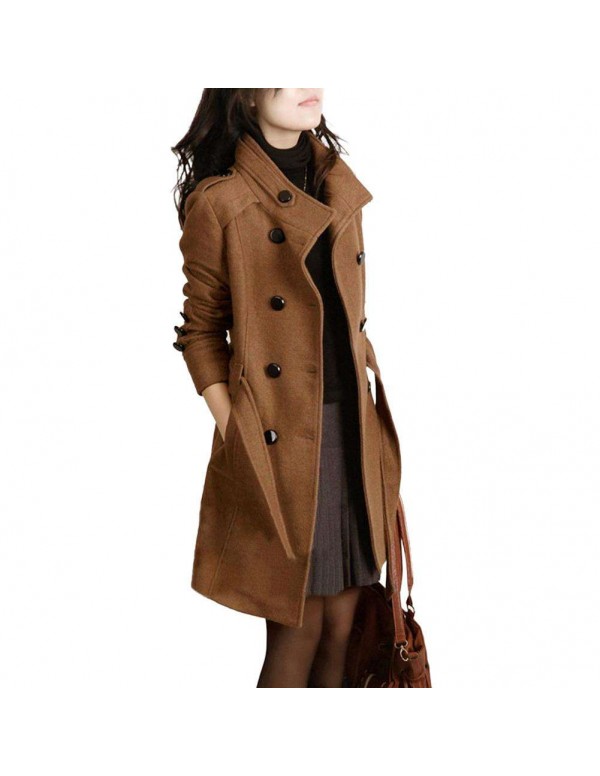 Long Sleeve Woolen Coats Pockets Slim Fit Parkas Plus Size